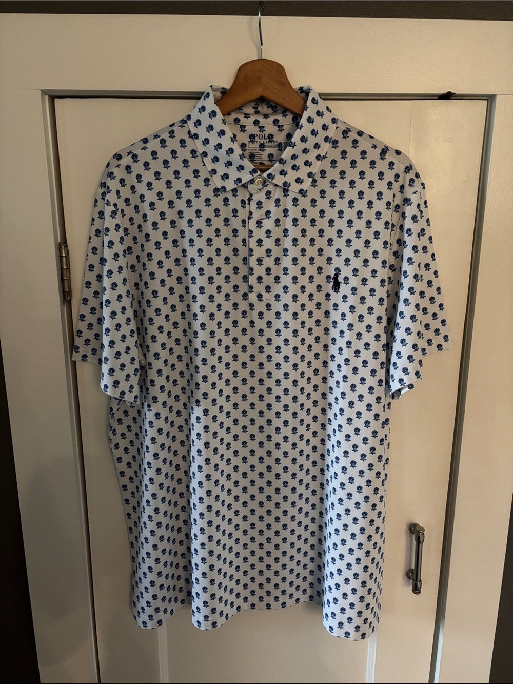Polo by Ralph Lauren White Polo with Navy Micro Print